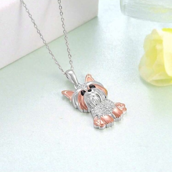 “Yorkie” Yorkshire Terrier Fashion Pendant Rhinestone Necklace - Picture 3 of 6